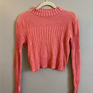 American Eagle Outfitters Coral Ribbed Crew Neck Crop Top